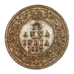 British India 1/12 ANNA Year 1907 King EDWARD-VII **V. SCARE** UNC Grade.