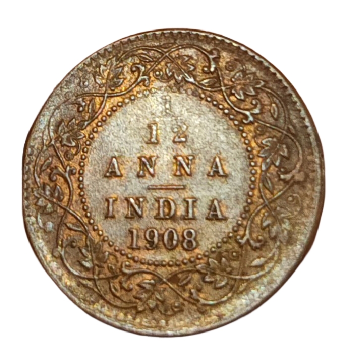 British India 1/12 ANNA Year 1908 King EDWARD-VII with DIE CRACK Error **V. SCARE** UNC Grade.