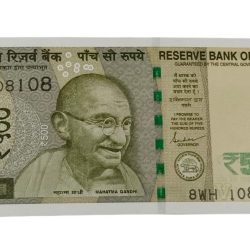 500 Rupees New Issue Year 2023 with "8WH" Prefix and 108-108 SEMI-FANCY Serial Number in UNC Grade.