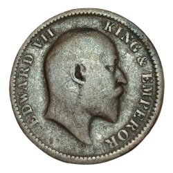 Alternative view of British India ONE QUARTER ANNA Key Date Year 1909 King EDWARD-VII with DIE CLASH GHOSTING Error **RARE** Collectable Grade.