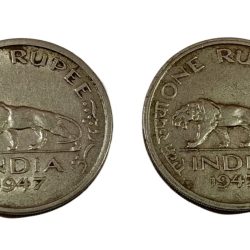 ONE RUPEE Cu/Ni Year 1947 LION 🦁 Portrait LAHORE Mint and BOMBAY Mint SET 2 Coins Collectable Grades.
