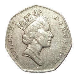 Alternative view of GREAT BRITAIN Cu/Ni 50 PENCE "Odd Shapped" Year 1997 Queen ELIZABETH-II High Collectable Grade.