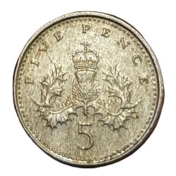 GREAT BRITAIN Cu/Ni 5 PENCE Year 2000 Queen ELIZABETH-II High Collectable Grade.