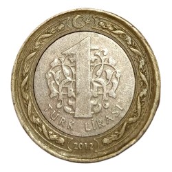 TURKEY Bi-Metal 1 TURK-LIRASI Year 2012 Turkiye Cumhuriyeti **SCARE** Collectable Grade.