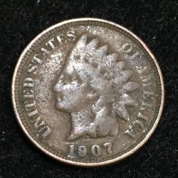 1907 United States 1 Cent "Indian Head Cent" Rare Coin #I-100