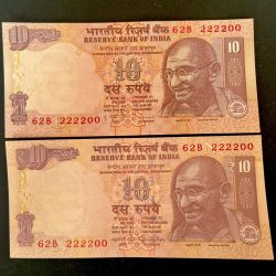 Rs 10 INDIA Banknote SEMI FANCY TWIN SET 62B 222200