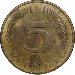 Alternative view of Brass 5 Pfenning of Germany (AD 1979) with Oak Sapling