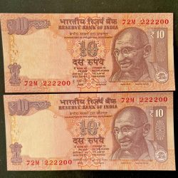 Rs 10 INDIA Banknote SEMI FANCY TWIN SET 72M 222200