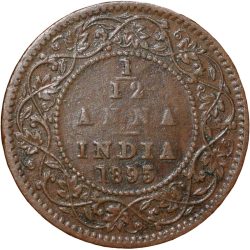 Alternative view of Copper 1/12 Anna of Victoria Empress (AD 1895) of Calcutta Mint Bust Type B Inverted 'V'