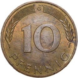 Alternative view of Brass 10 Pfennings of Germany (AD 1981) with Oak Sapling