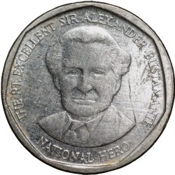 Nickel Clad Steel 1 Dollar of Jamaica Country (AD 2008) with Portrait of Sir Alexander Bustamante facing