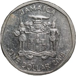 Alternative view of Nickel Clad Steel 1 Dollar of Jamaica Country (AD 2008) with Portrait of Sir Alexander Bustamante facing