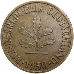 Old Brass 10 Pfenning of Germany (AD 1950) Beautiful Grade