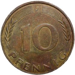 Alternative view of Brass 10 Pfennings of Germany (AD 1973) with Oak Sapling