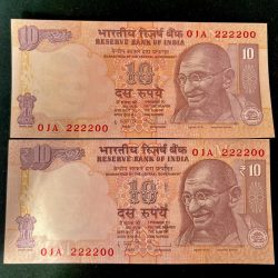 Rs 10 INDIA Banknote SEMI FANCY TWIN SET 01A 222200