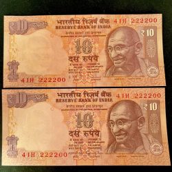 Rs 10 INDIA Banknote SEMI FANCY TWIN SET 41H 222200
