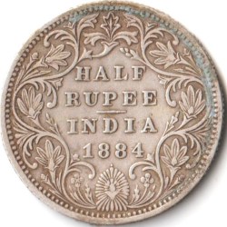 Rare Half Rupe 1884 Bombay Mint Silver Coin of Victoria Empress British India Coinage