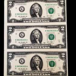 USA 2 Dollars Banknote 2013 Issue K Series Gem UNC 3 Notes UNCUT Sheet Very Unique and Ultra Rare