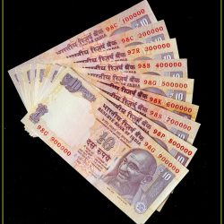 Rs 10 India Banknote Fancy Number Set 100000 to 900000 GEM UNC UNIQUE Previous Issue Small Font Unc