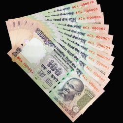 Rs 100 India Banknote Fancy Number Set 000001 to 10 GEM UNC UNIQUE Previous Issue Small Font Unc