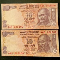 Rs 10 INDIA Banknote SEMI FANCY TWIN SET 44S 222200
