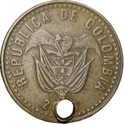 Brass 100 Pesos of Colombia Country (AD 2XX8) Used as Locket