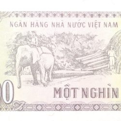 1000 Dong of Vietnam Country (AD 1988) with Forestry production (a teak logging with elephants)