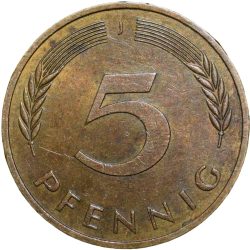 Alternative view of Brass 5 Pfenning of Germany (AD 1966) with Oak Sapling
