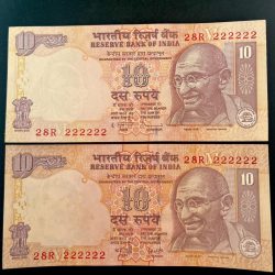 Rs 10 India Banknote Twin Set Gem UNC Very Unique Set Solid Number 28R 222222