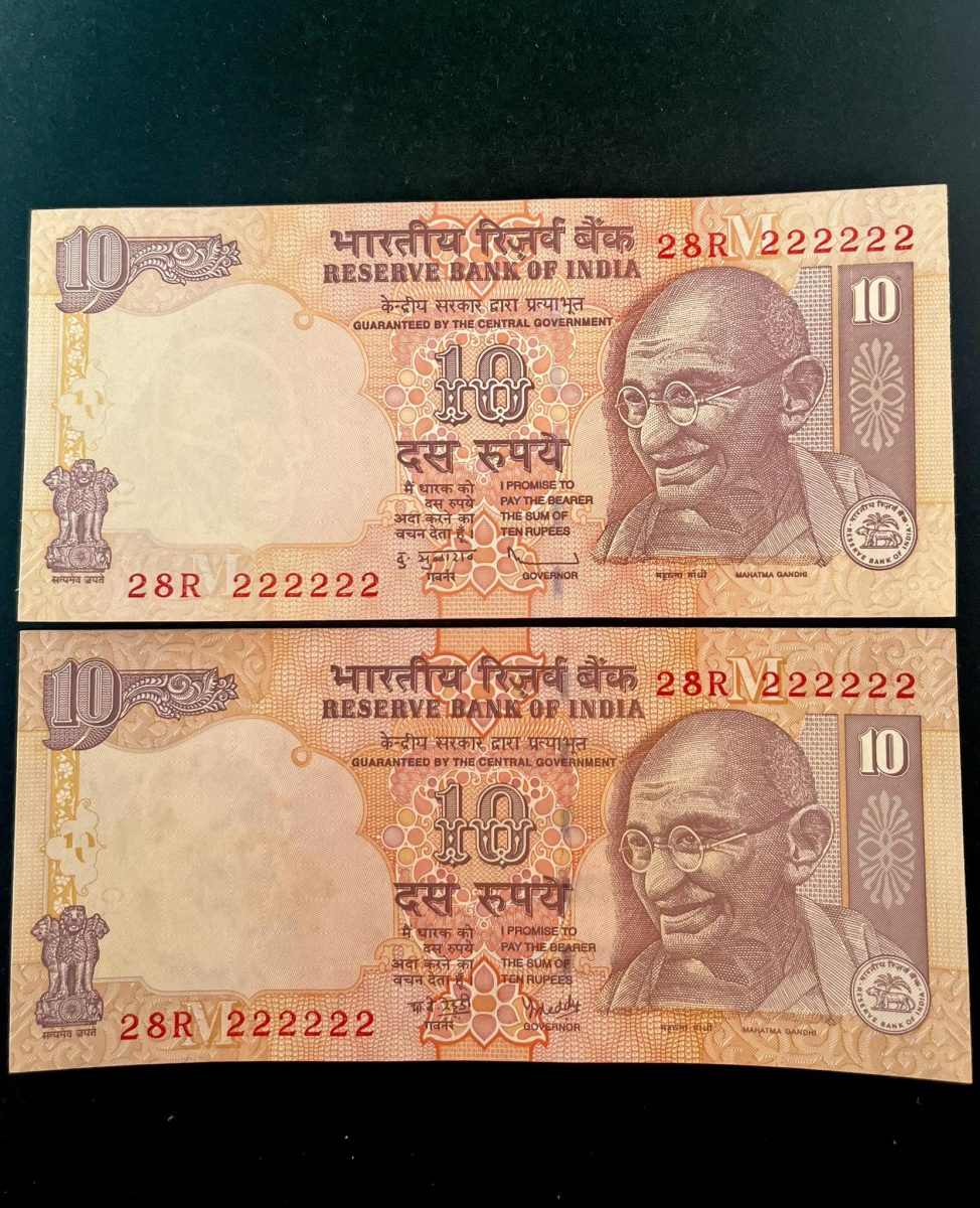 Rs 10 India Banknote Twin Set Gem UNC Very Unique Set Solid Number 28R 222222