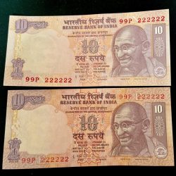 Rs 10 India Banknote Twin Set Gem Unc Very Unique Set Solid Number 99P 222222