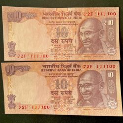 Rs 10 INDIA Banknote SEMI FANCY TWIN SET 72F 111100