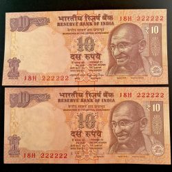 Rs 10 India Banknote Twin Set Gem Unc Very Unique Set Solid Number 18H 222222