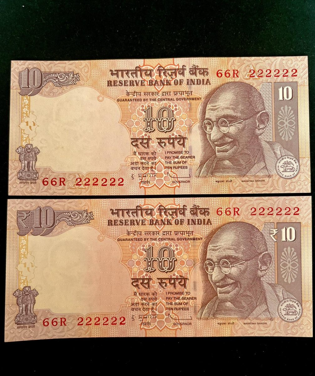 Rs 10 India Banknote Twin Set Gem Unc Very Unique Set Solid Number 66R 222222