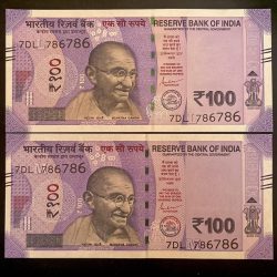 Rs 100 INDIA Banknote HOLY Number TWIN SET 7DL 786786