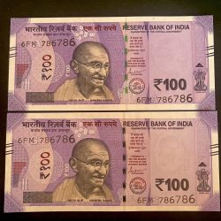 Rs 100 INDIA Banknote HOLY Number TWIN SET 6FM 786786 Unique and Rare