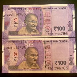 Rs 100 India Banknote HOLY Number TWIN SET 2EQ 786786