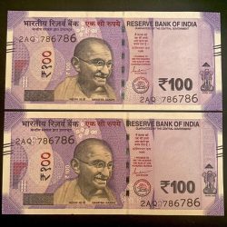 Rs 100 INDIA Banknote HOLY Number TWIN SET 2AQ 786786