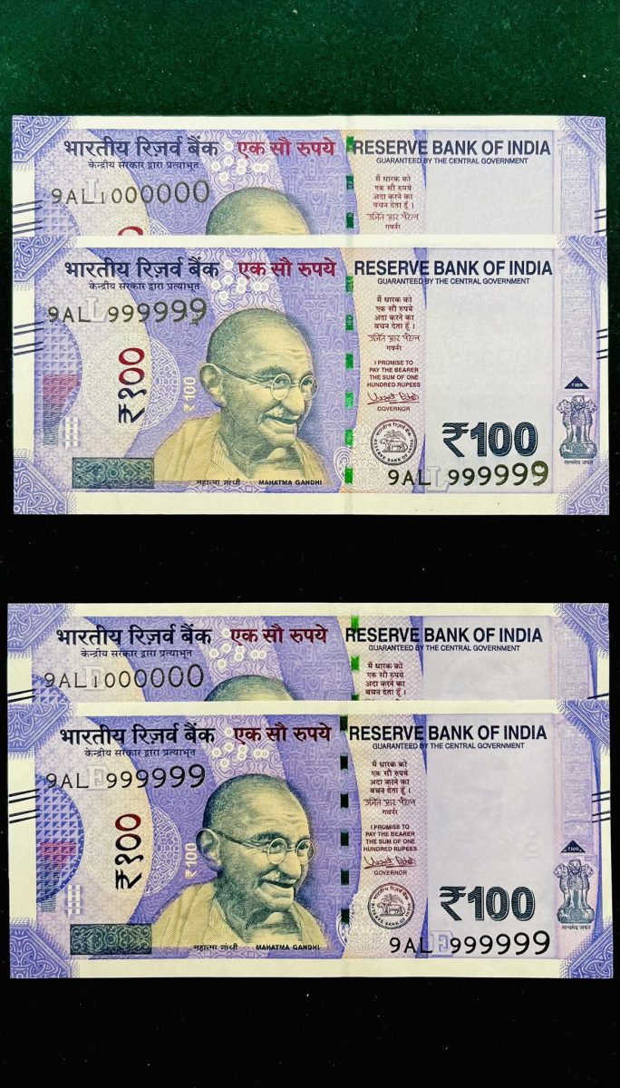 Rs 100 Twin Pair Banknote Set Same Number Gem Unc 999999 AND 1 Million Unique and Rare