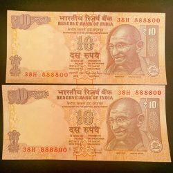 Rs 10 INDIA Banknote SEMI FANCY TWIN SET 38H 888800