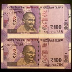 Rs 100 INDIA Banknote HOLY Number TWIN SET 3GU 786786