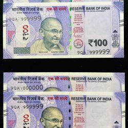 Rs 100 Twin Pair Banknote Set Same Number Gem Unc 999999 AND 1 Million Unique and Rare