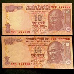 Rs 10 INDIA Banknote SEMI FANCY TWIN SET 97D 777700