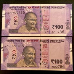 Rs 100 INDIA Banknote HOLY Number TWIN SET 4CH 000786