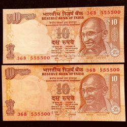 Rs 10 INDIA Banknote SEMI FANCY TWIN SET 36B 555500