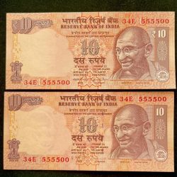 Rs 10 INDIA Banknote SEMI FANCY TWIN SET 34E 555500
