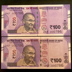 Rs 100 INDIA Banknote HOLY Number TWIN SET 2KF 000786