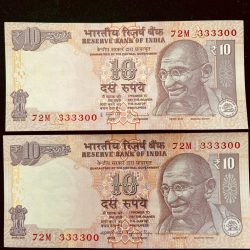 Rs 10 INDIA Banknote SEMI FANCY TWIN SET 72M 333300