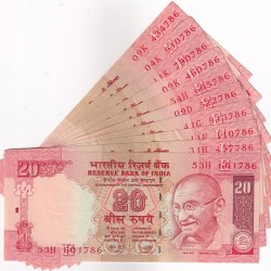 20Rs Y V Reddy Sign 786 Ending 10 Unc Notes Lot Rare