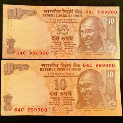 Rs 10 INDIA Banknote SEMI FANCY TWIN SET 64C 999900